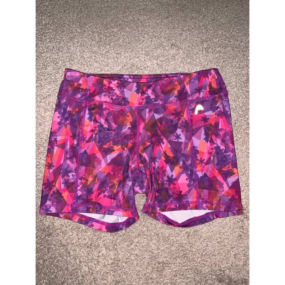 Head Womens Purple Pink Floral Geometric Athletic Compression Shorts Large